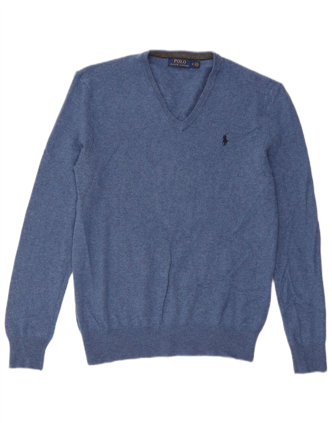 Polo Ralph Lauren Mens V-Neck Jumper Sweater Medium Blue Wool