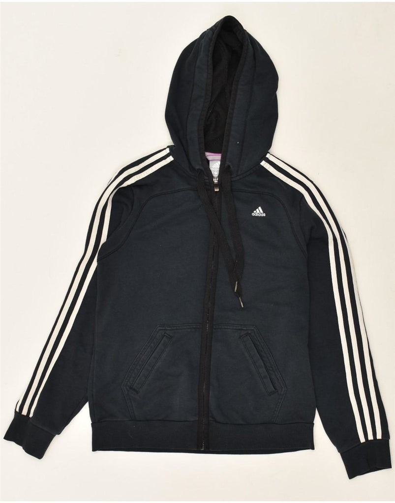 ADIDAS Womens Climalite Zip Hoodie Sweater UK 8/10 Small Navy Blue Cotton Vintage Adidas and Second-Hand Adidas from Messina Hembry 