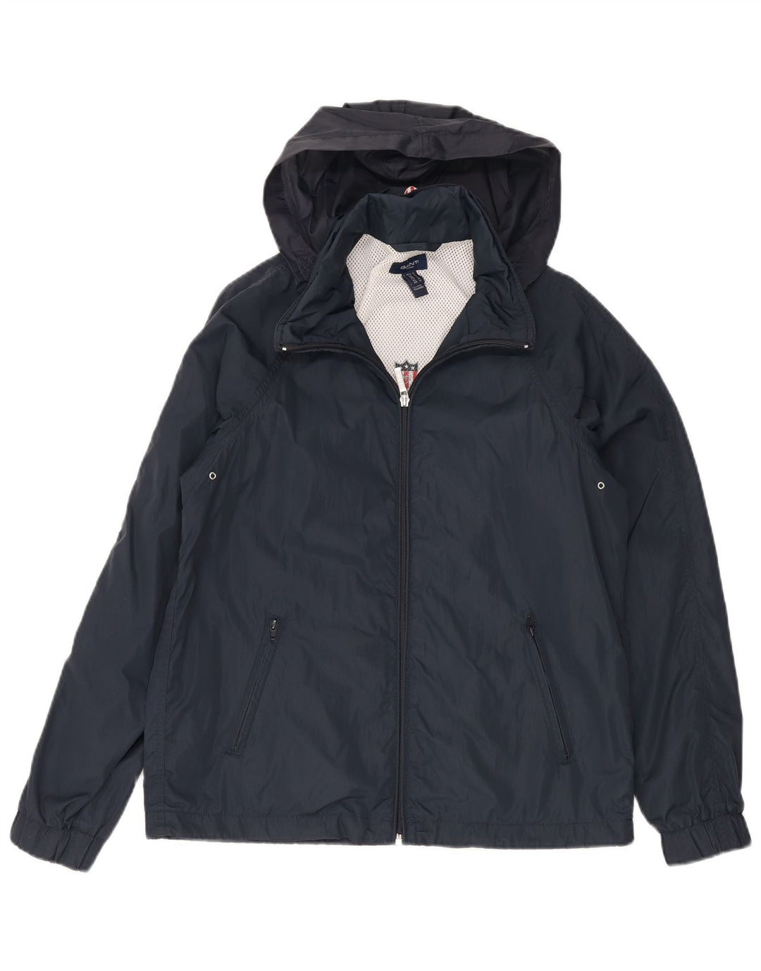 Gant Womens Hooded Rain Jacket UK 14 Medium Navy Blue Polyamide