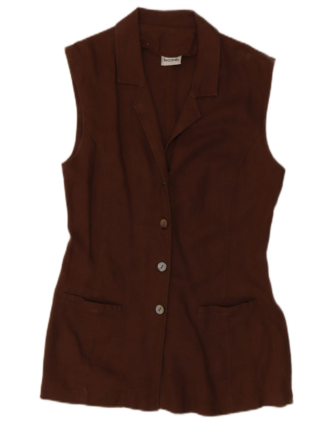 Lecomte Womens 3 Button Sleeveless Blazer Jacket UK 10 Small Brown