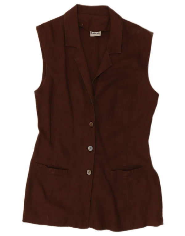 Lecomte Womens 3 Button Sleeveless Blazer Jacket UK 10 Small Brown