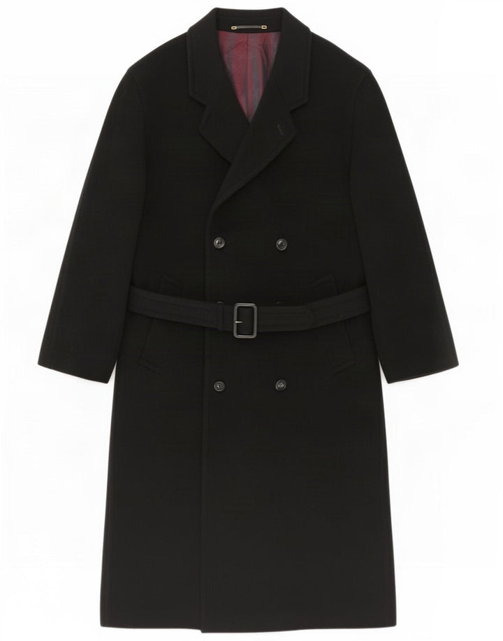 Vintage Mens Double Breasted Coat UK 38 Medium Black Wool
