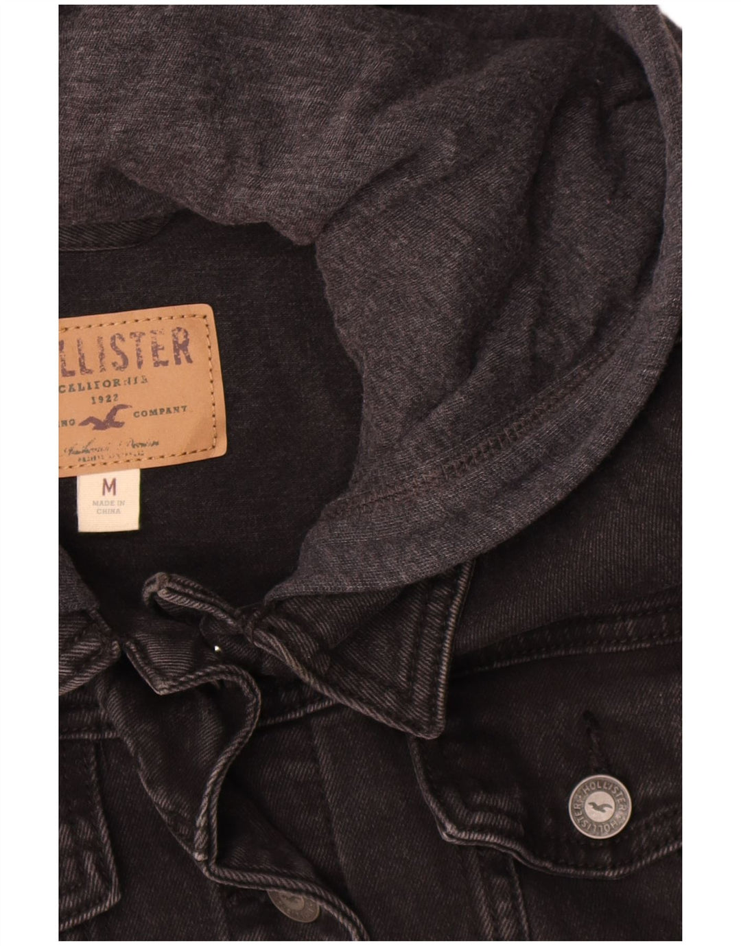 Hollister Womens Hooded Denim Jacket UK 14 Medium Grey Colourblock