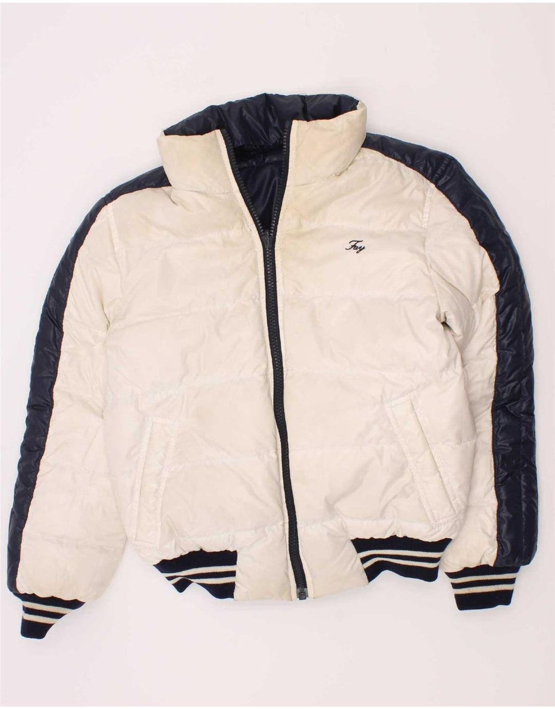 Fay Boys Hooded Reversible Padded Jacket 7-8 Years Navy Blue Striped