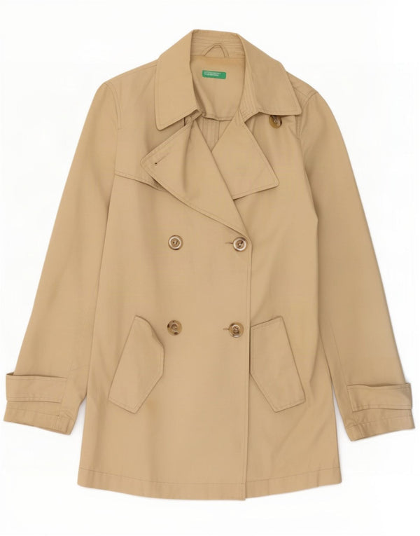 Benetton Womens Short Trench Coat IT 40 Small Beige Cotton