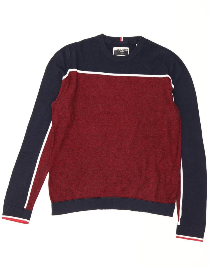 JACK & JONES Mens Core Crew Neck Jumper Sweater Small Burgundy Colourblock