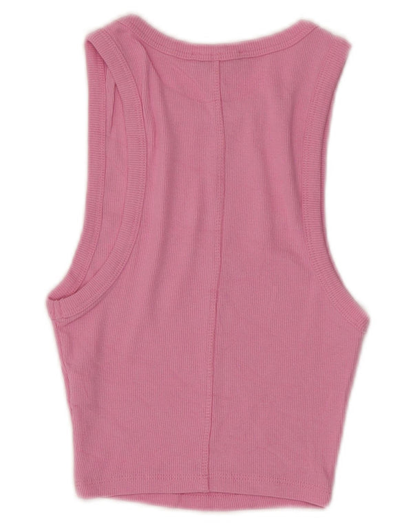 Zara Womens Crop Vest Top UK 8 Small Pink Cotton
