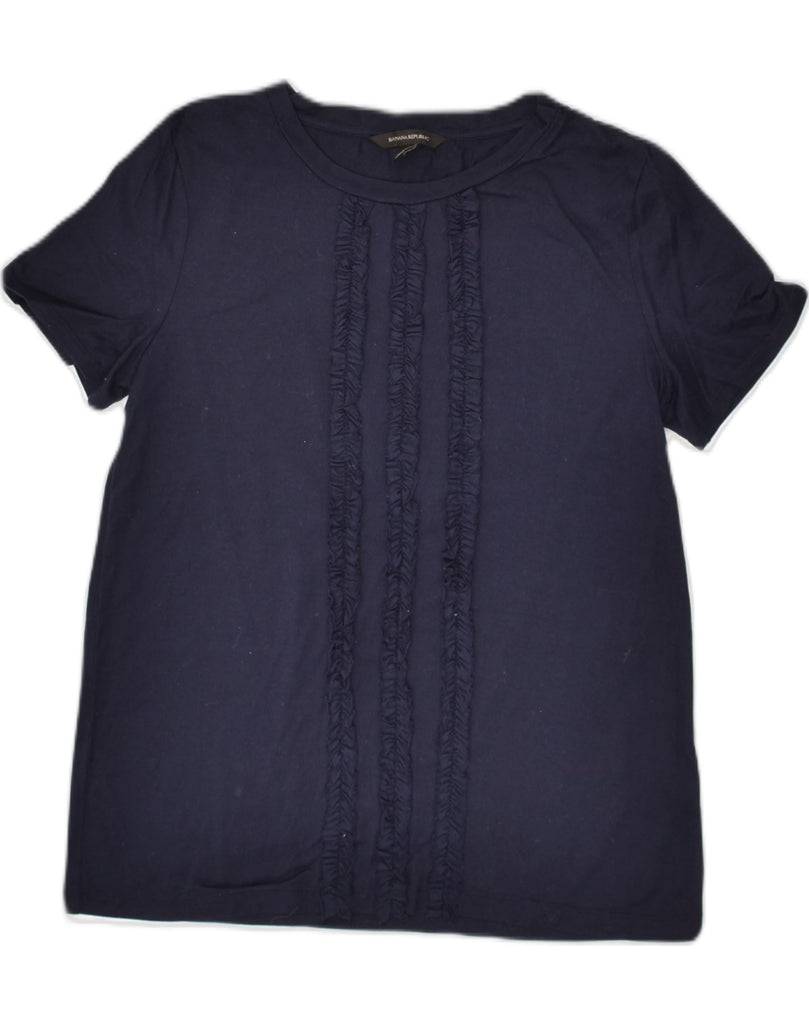 BANANA REPUBLIC Womens Ruffle Front Blouse Top UK 6 XS Navy Blue Cotton | Vintage Banana Republic | Thrift | Second-Hand Banana Republic | Used Clothing | Messina Hembry 