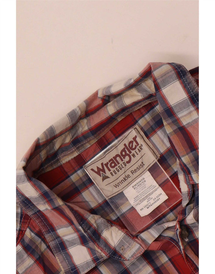 Wrangler Mens Short Sleeve Shirt XL Red Check Cotton