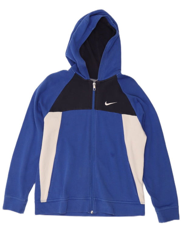 NIKE Boys Zip Hoodie Sweater 13-14 Years XL Blue Colourblock Cotton