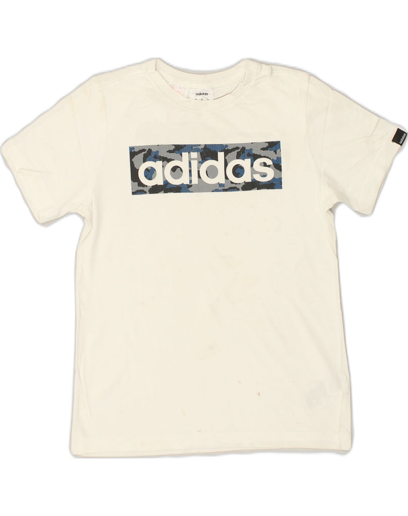 ADIDAS Boys Graphic T-Shirt Top 9-10 Years Off White Cotton | Vintage Adidas | Thrift | Second-Hand Adidas | Used Clothing | Messina Hembry 