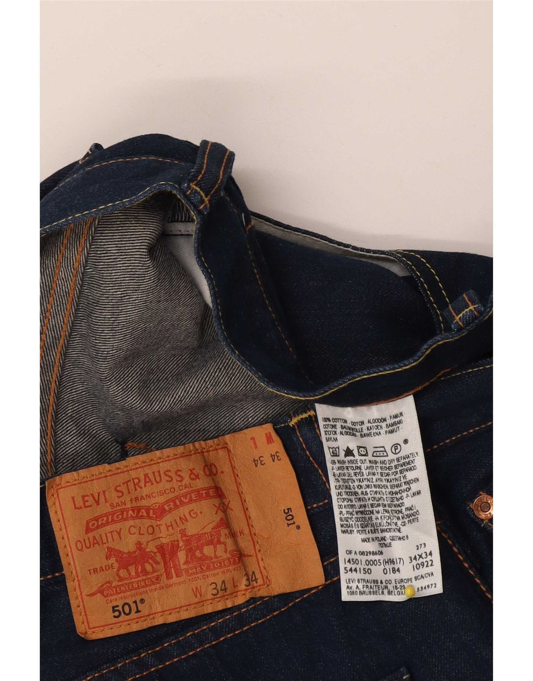 Levi's Mens 501 Straight Jeans W34 L34 Navy Blue Cotton