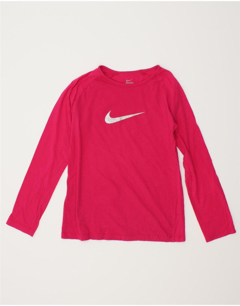 NIKE Girls Graphic Top Long Sleeve 12-13 Years Large Pink Cotton Vintage Nike and Second-Hand Nike from Messina Hembry 