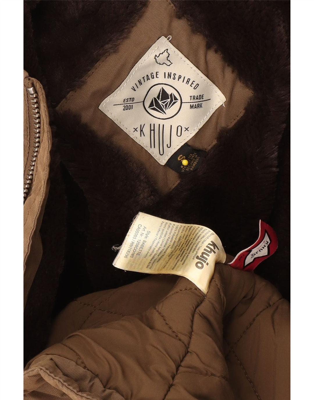 KHUJO Mens Hooded Parka Jacket UK 36 Small Brown Polyester