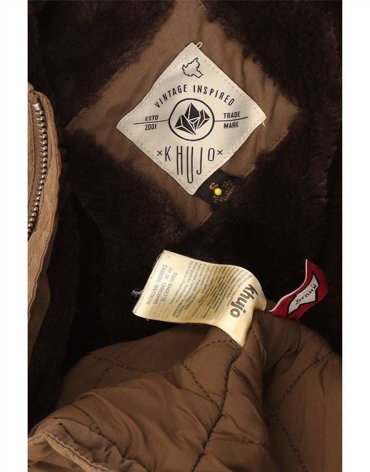 KHUJO Mens Hooded Parka Jacket UK 36 Small Brown Polyester