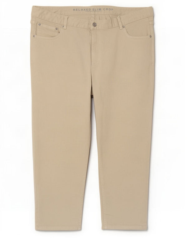 Marks & Spencer Womens Relaxed Slim Cropped Trousers UK 18 XL W38 L23 Beige