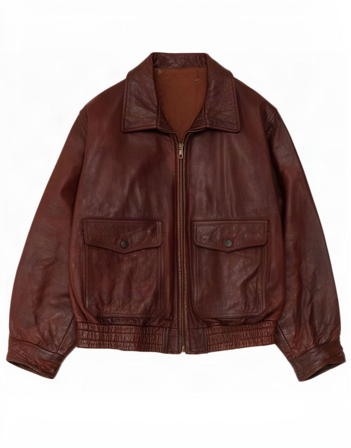 PETER KEEN Mens Leather Jacket IT 52 XL Brown