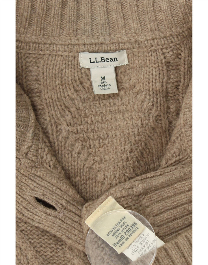 L.L.BEAN Womens Cardigan Sweater UK 12 Medium Beige Merino Wool