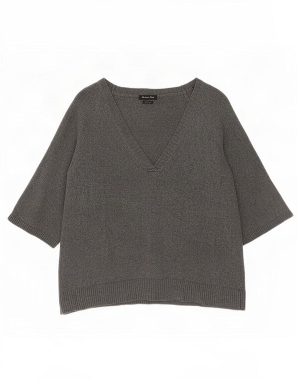 Massimo Dutti Womens 3/4 Sleeve V-Neck Jumper Sweater UK 14 Medium Grey