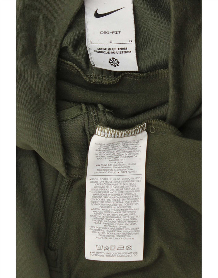 Nike Mens Dri Fit Zip Neck Pullover Tracksuit Top Large Green Polyester