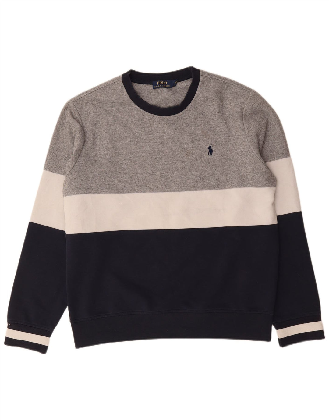 Polo Ralph Lauren Mens Sweatshirt Jumper Large Grey Colourblock Polyester