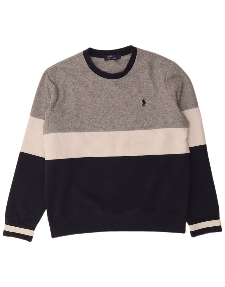 Polo Ralph Lauren Mens Sweatshirt Jumper Large Grey Colourblock Polyester