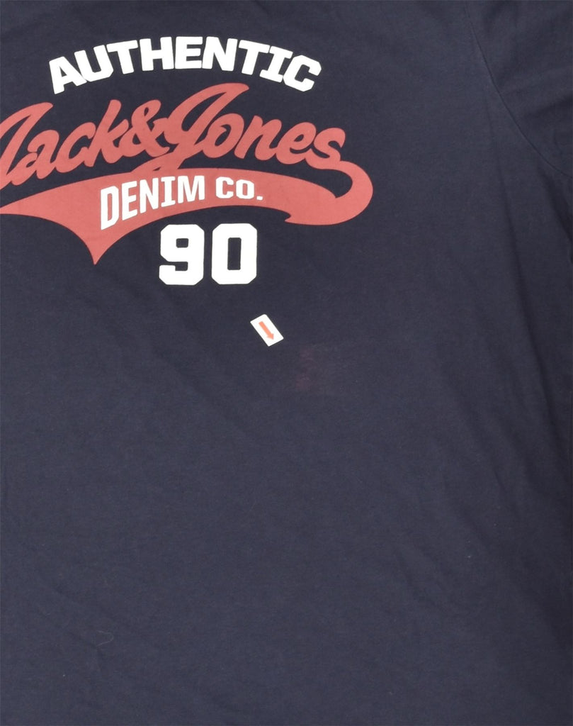 JACK & JONES Mens Authentic Graphic T-Shirt Top Large Navy Blue Cotton | Vintage Jack & Jones | Thrift | Second-Hand Jack & Jones | Used Clothing | Messina Hembry 