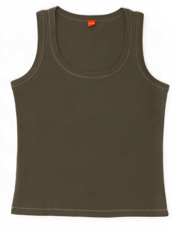 Hugo Boss Womens Vest Top UK 12 Medium Khaki