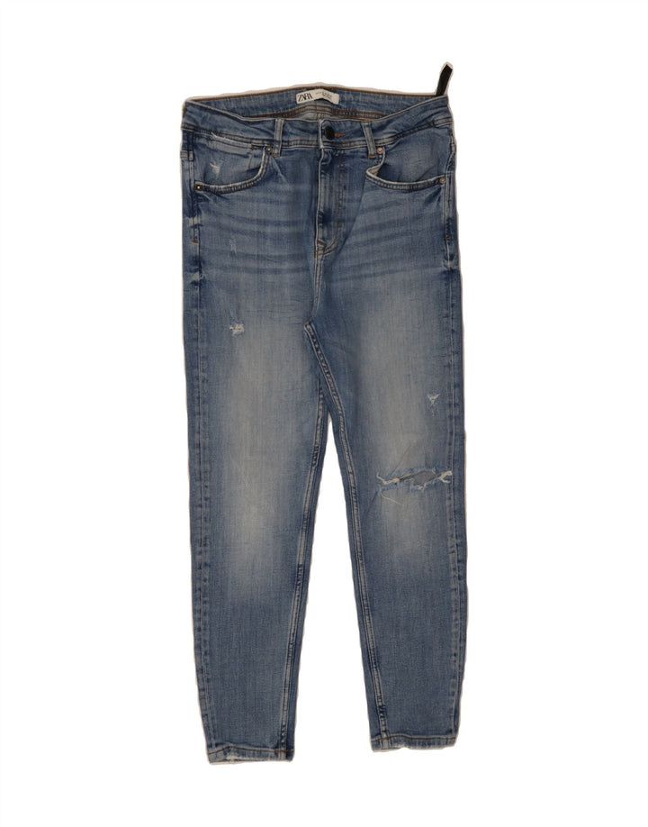 ZARA Womens Distressed Slim Jeans EU 42 Large W32 L25 Blue Cotton Vintage Zara and Second-Hand Zara from Messina Hembry 