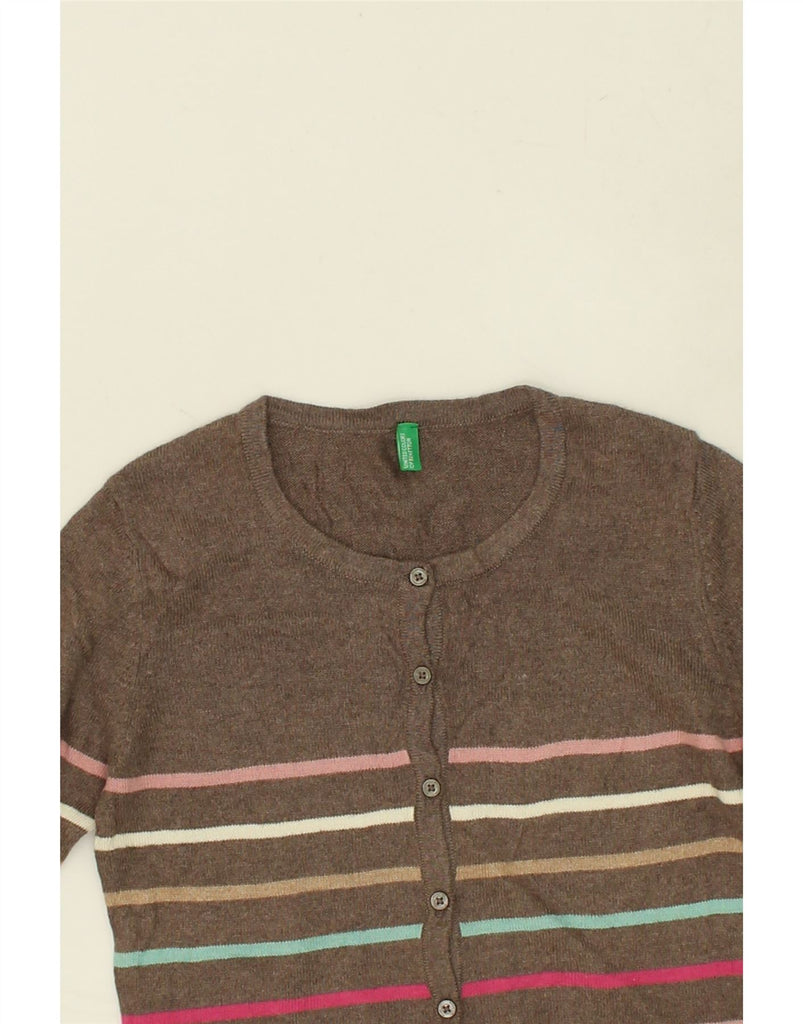 UNITED COLORS OF BENETTON Girls Cardigan Sweater 11-12 Years Brown Striped | Vintage United Colors of Benetton | Thrift | Second-Hand United Colors of Benetton | Used Clothing | Messina Hembry 