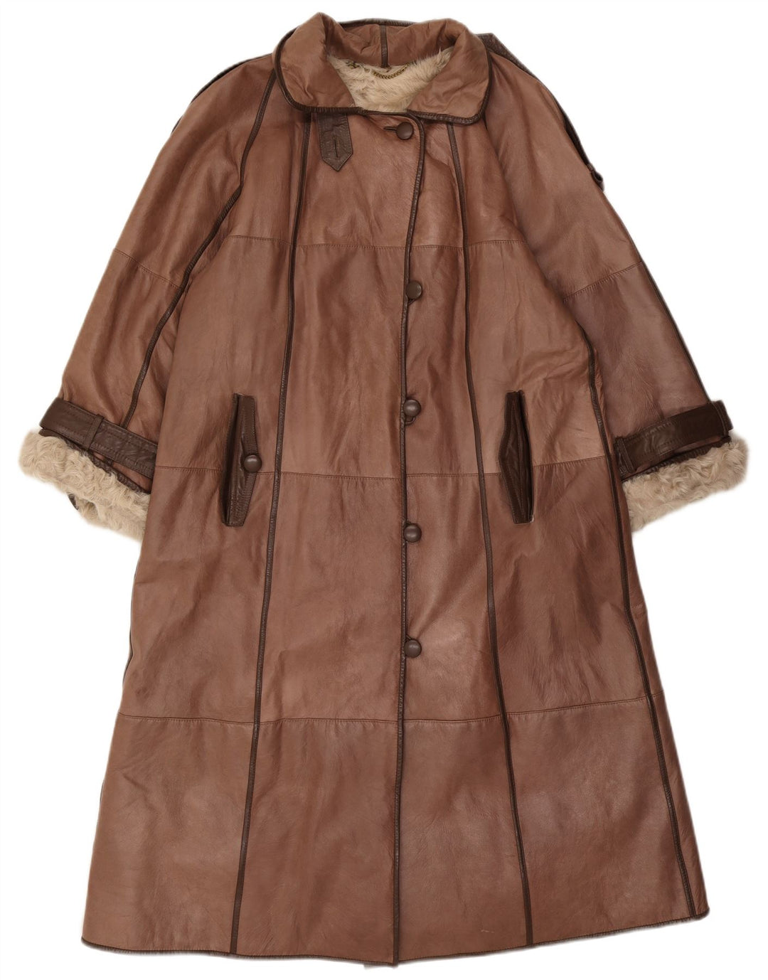 Vintage Womens Leather Coat UK 14 Medium Brown