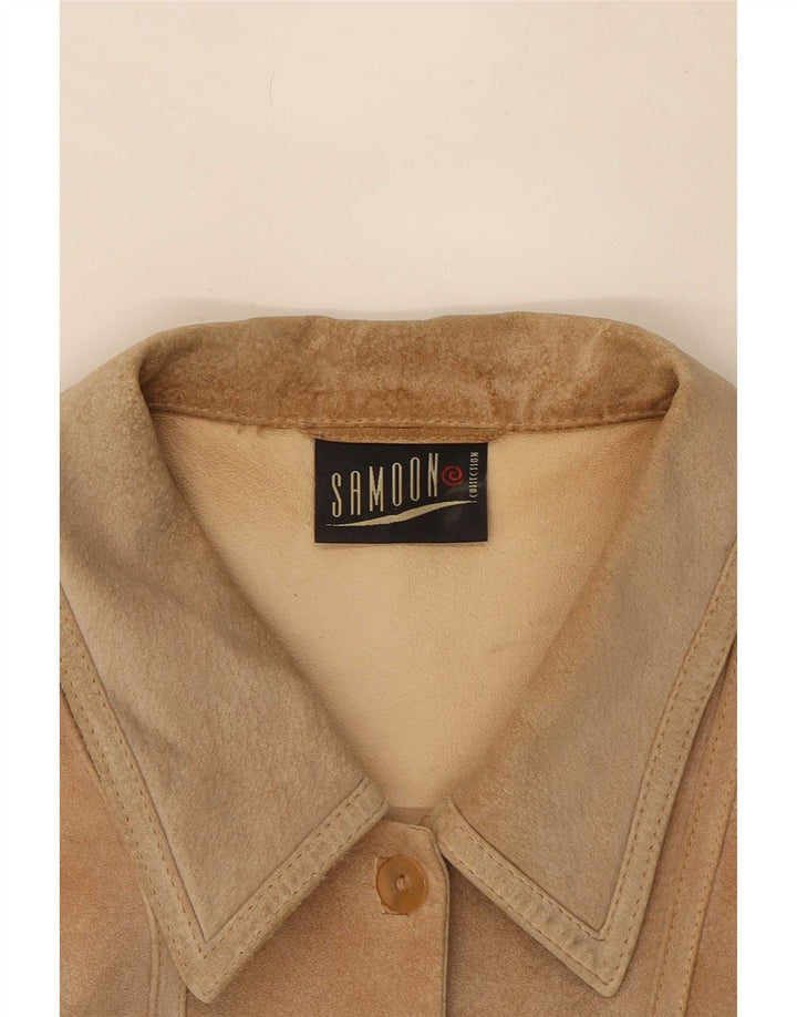 SAMOON Womens Overshirt Suede Shirt UK 20 2XL Beige Leather