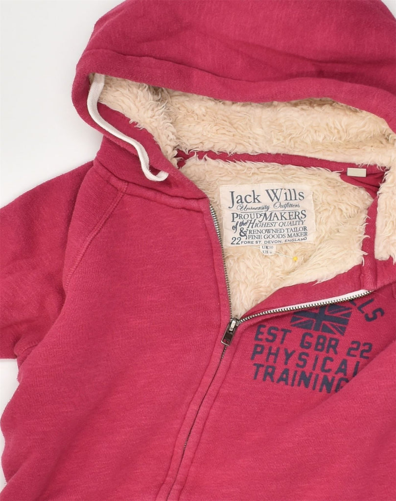 JACK WILLS Womens Sherpa Graphic Zip Hoodie Sweater UK 10 Small  Pink | Vintage Jack Wills | Thrift | Second-Hand Jack Wills | Used Clothing | Messina Hembry 