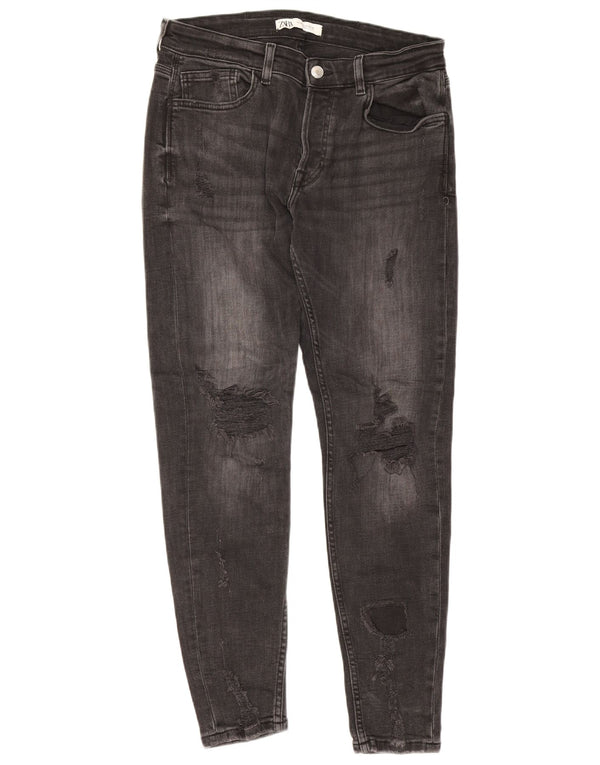Zara Mens Distressed Slim Jeans EU 44 Large W34 L28 Grey Cotton