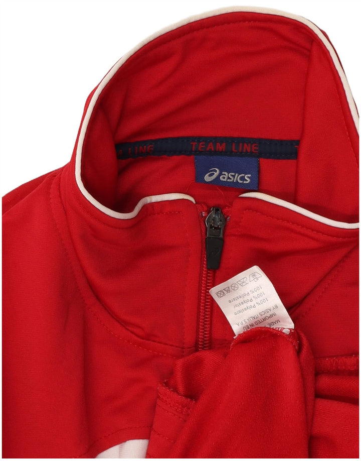 ASICS Mens Tracksuit Top Jacket Medium Red Colourblock Polyester