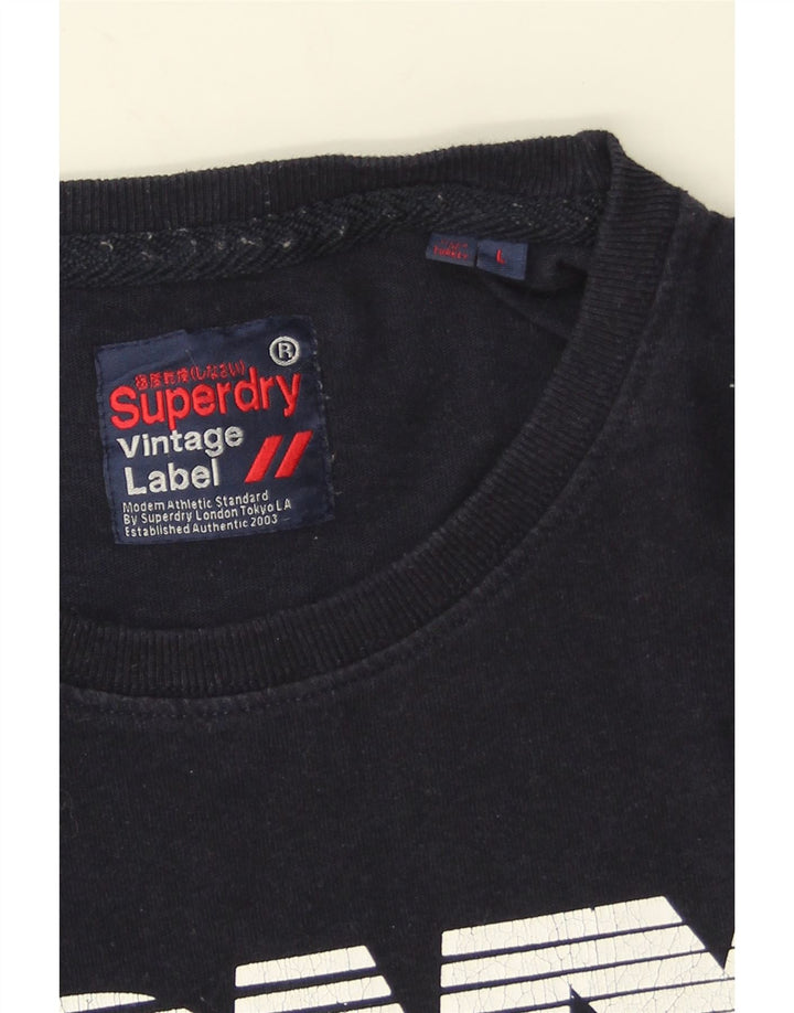 Superdry Mens Graphic T-Shirt Top Large Navy Blue Cotton
