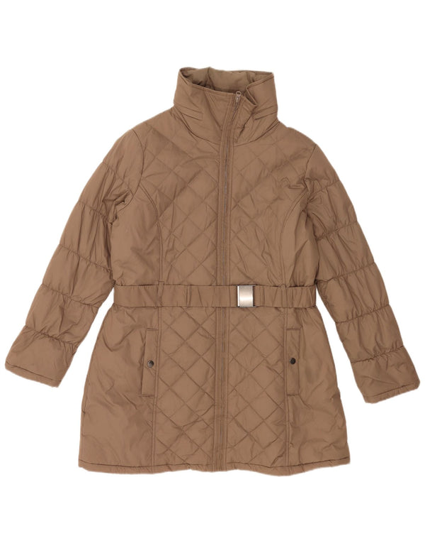 Marks & Spencer Womens Hooded Padded Coat UK 16 Large Brown Polyamide