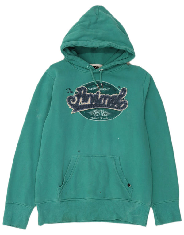 Animal Mens Graphic Hoodie Jumper Large Green Cotton