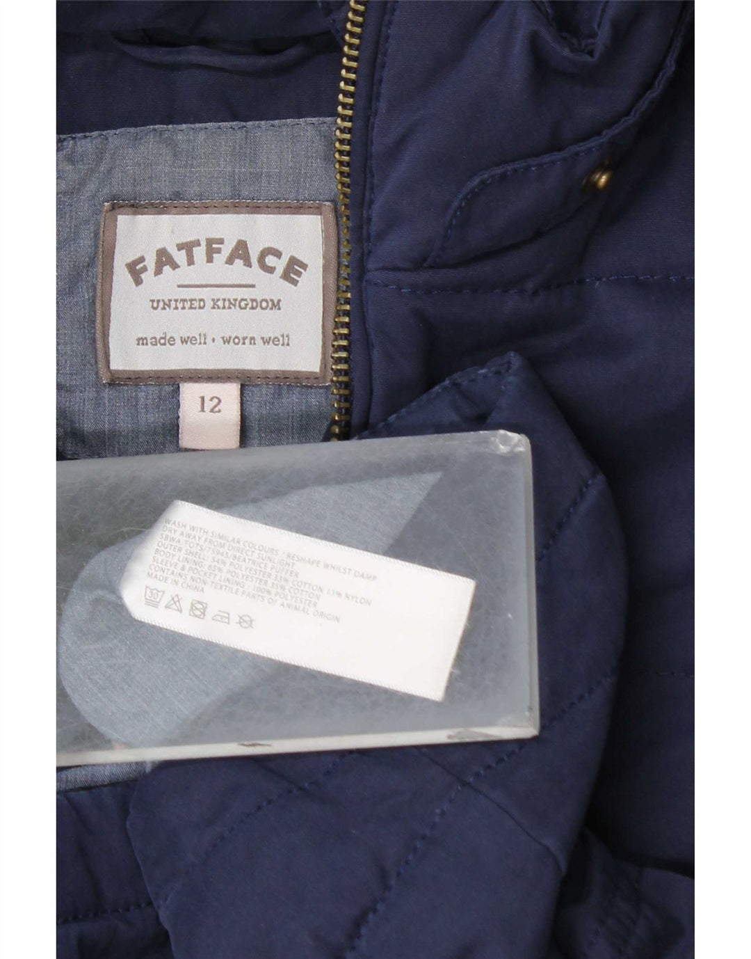 Fat Face Womens Hooded Padded Jacket UK 12 Medium  Navy Blue Polyester