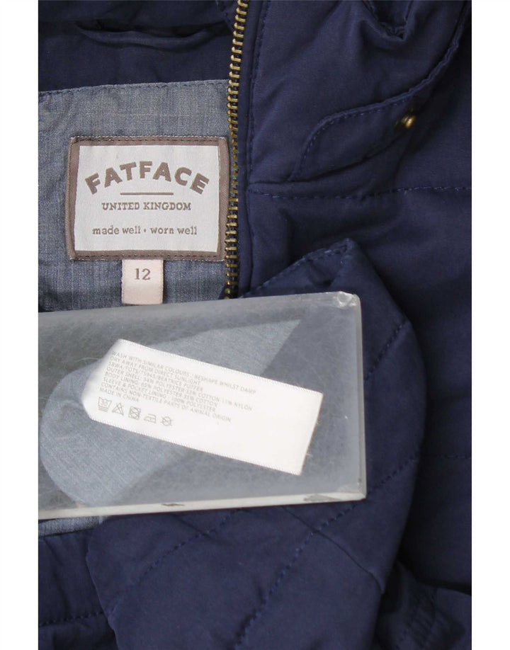 Fat Face Womens Hooded Padded Jacket UK 12 Medium  Navy Blue Polyester