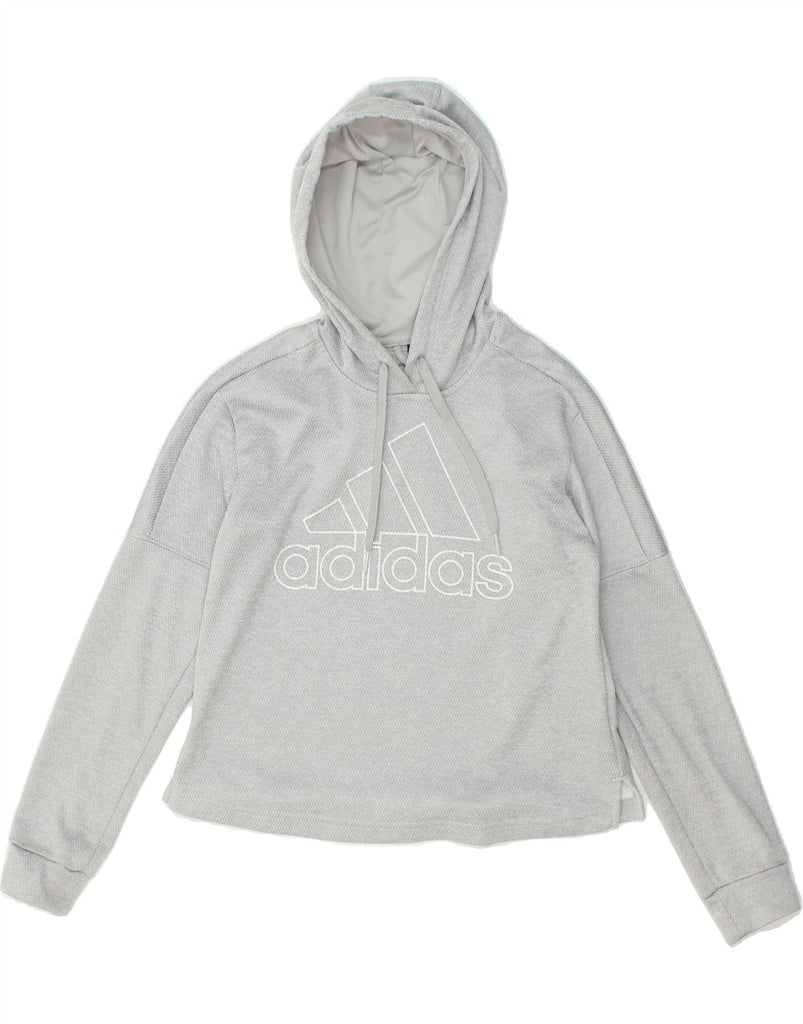 ADIDAS Womens Climawarm Graphic Hoodie Jumper UK 8/10 Small Grey Cotton | Vintage Adidas | Thrift | Second-Hand Adidas | Used Clothing | Messina Hembry 