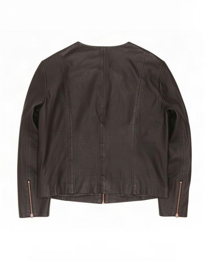 Ted Baker Womens Crop 3/4 Sleeve Leather Jacket Size 3 Medium Black