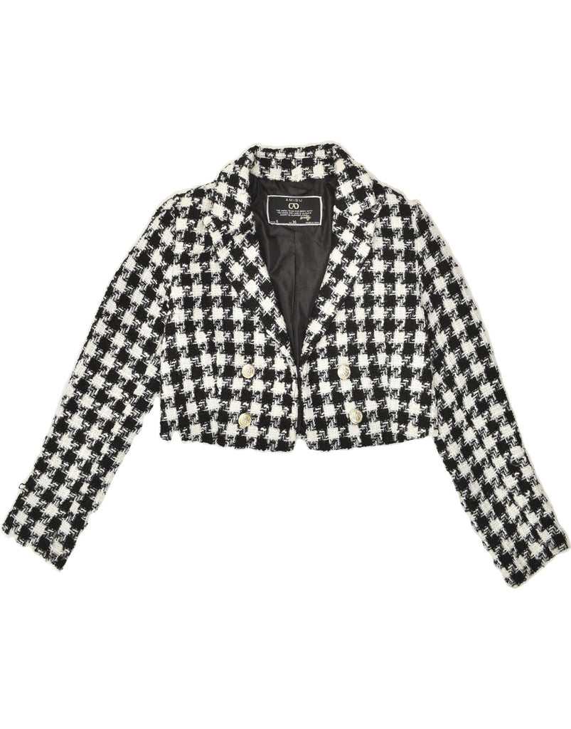 AMISU Womens Crop Blazer Jacket EU 36 Small Black Check Polyester Vintage AMISU and Second-Hand AMISU from Messina Hembry 