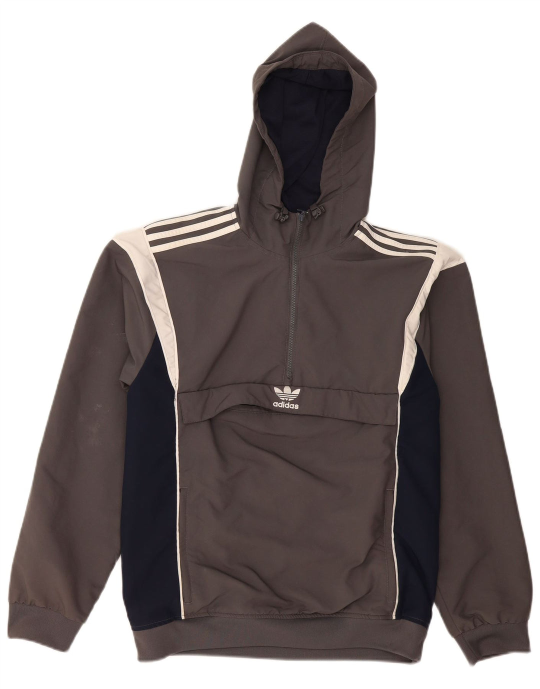 Adidas Mens Hooded Anorak Jacket UK 36 Small Grey Colourblock Polyester