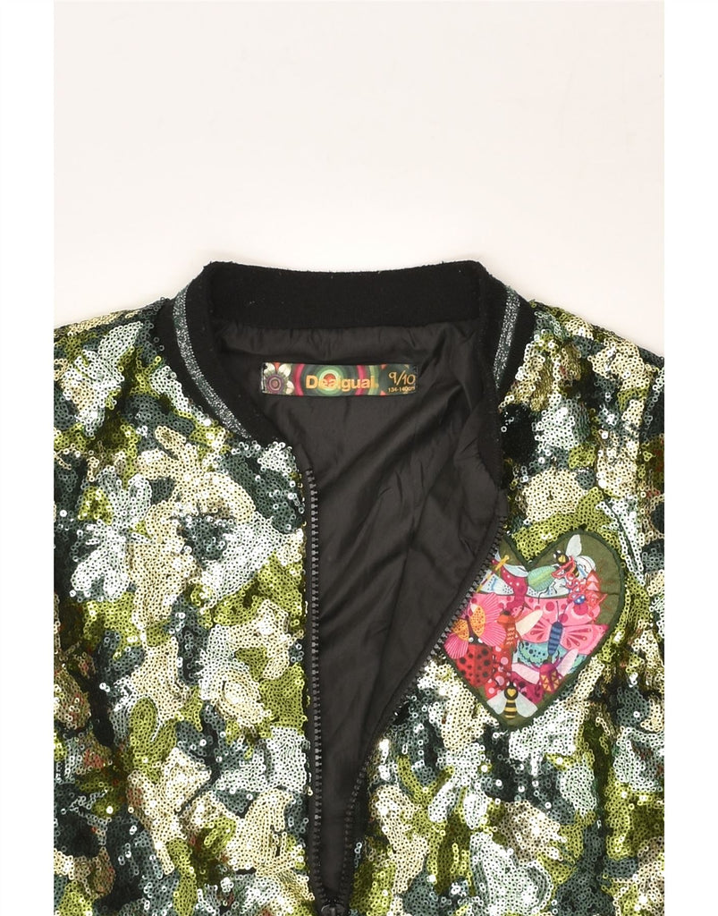 DESIGUAL Girls Abstract Pattern Bomber Jacket 9-10 Years Green Floral | Vintage Desigual | Thrift | Second-Hand Desigual | Used Clothing | Messina Hembry 