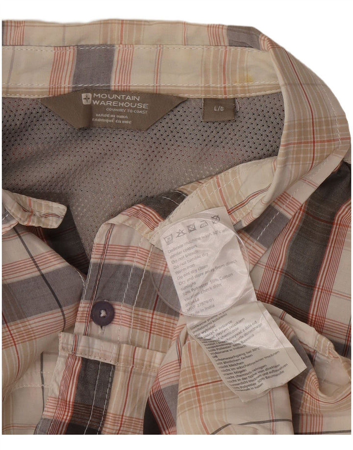 Mountain Warehouse Mens Short Sleeve Shirt Large Beige Check Polyester