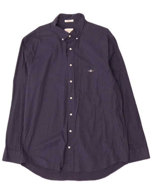 Gant Mens Poplin Regular Fit Shirt Size 45/46 2XL Navy Blue Spotted Cotton