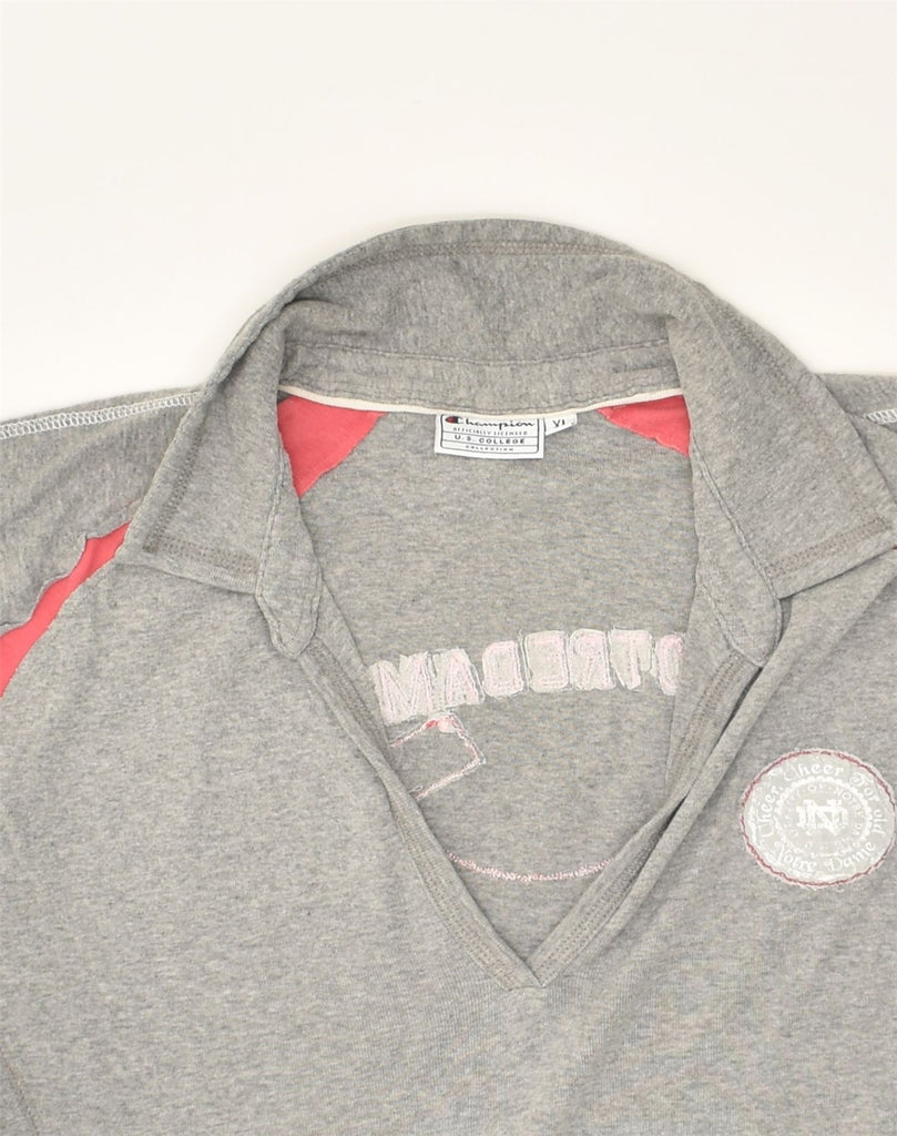 CHAMPION Womens Graphic Polo Shirt UK 18 XL Grey Cotton | Vintage Champion | Thrift | Second-Hand Champion | Used Clothing | Messina Hembry 