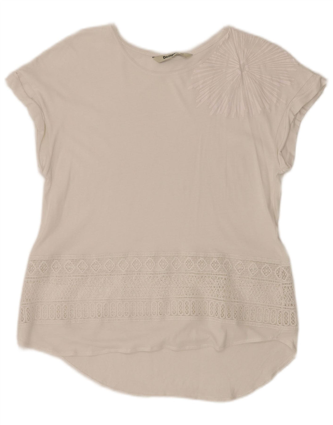 DESIGUAL Womens Graphic Blouse Top UK 12 Medium White Geometric