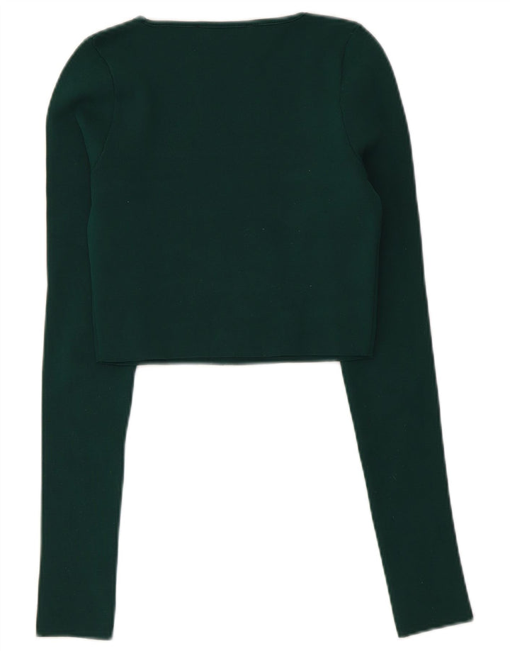 Zara Womens Crop Top Long Sleeve UK 8 Small Green Polyester